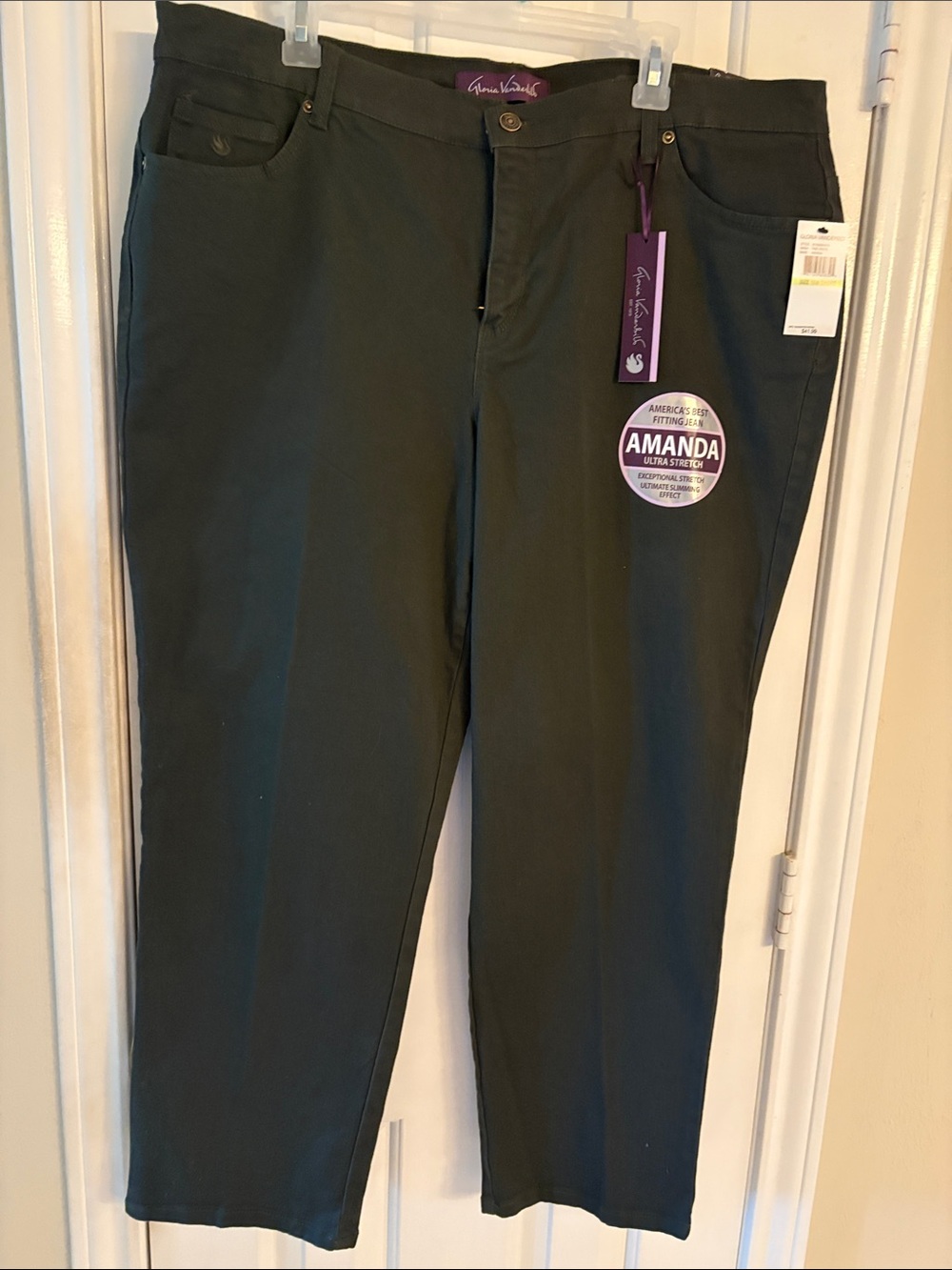 Gloria Vanderbilt Amanda Straight Leg Pants in Dark Green NWT 18W Short